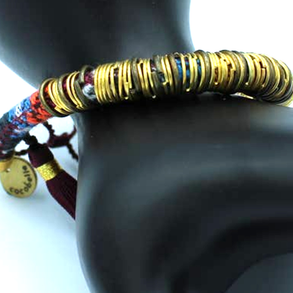 Woven Bracelet, Cocobelle - Zanzibar Multicolor Burgundy Tassel Slide, NEW - Picture 1 of 5